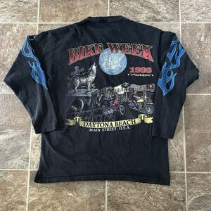 Bike Week Vtg 1998 Daytona Beach Faded Long Sleeve Shirt Sz Medium Flame Sleeve